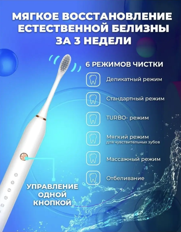 Ультразвуковая электрическая зубная щетка с 4 насадками и 6 уникальными режимами для взрослых и детей цвет розовый