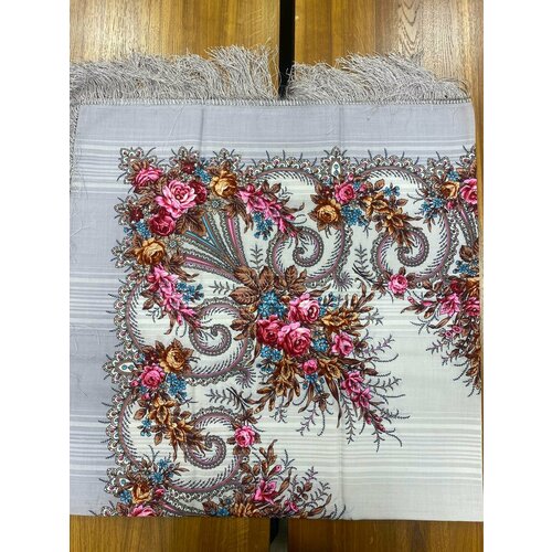 фото Платок-капюшон павловопосадская платочная мануфактура,146х146 см, бежевый