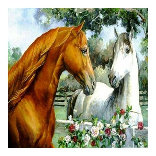 Алмазная мозаика картина стразами Две лошади, 30х30 см алмазная вышивка две лошади