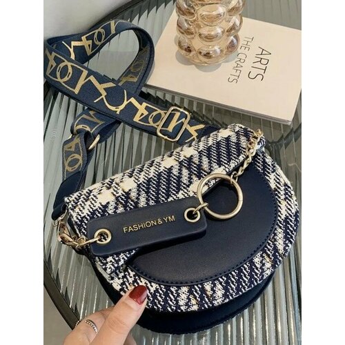 фото Сумка седло , фактура плетеная, вязаная, синий r.nesta