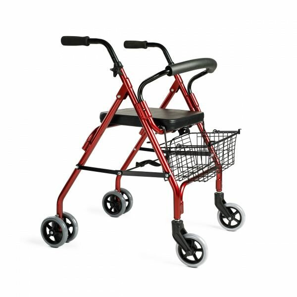 Ходунки-роллаторы ЮКИ XR 103 прогулочные складные медицинские для взрослых, пожилых и инвалидов после травмы, инсульта, с мягким сиденьем и корзиной, алюминиевые, 4 колеса