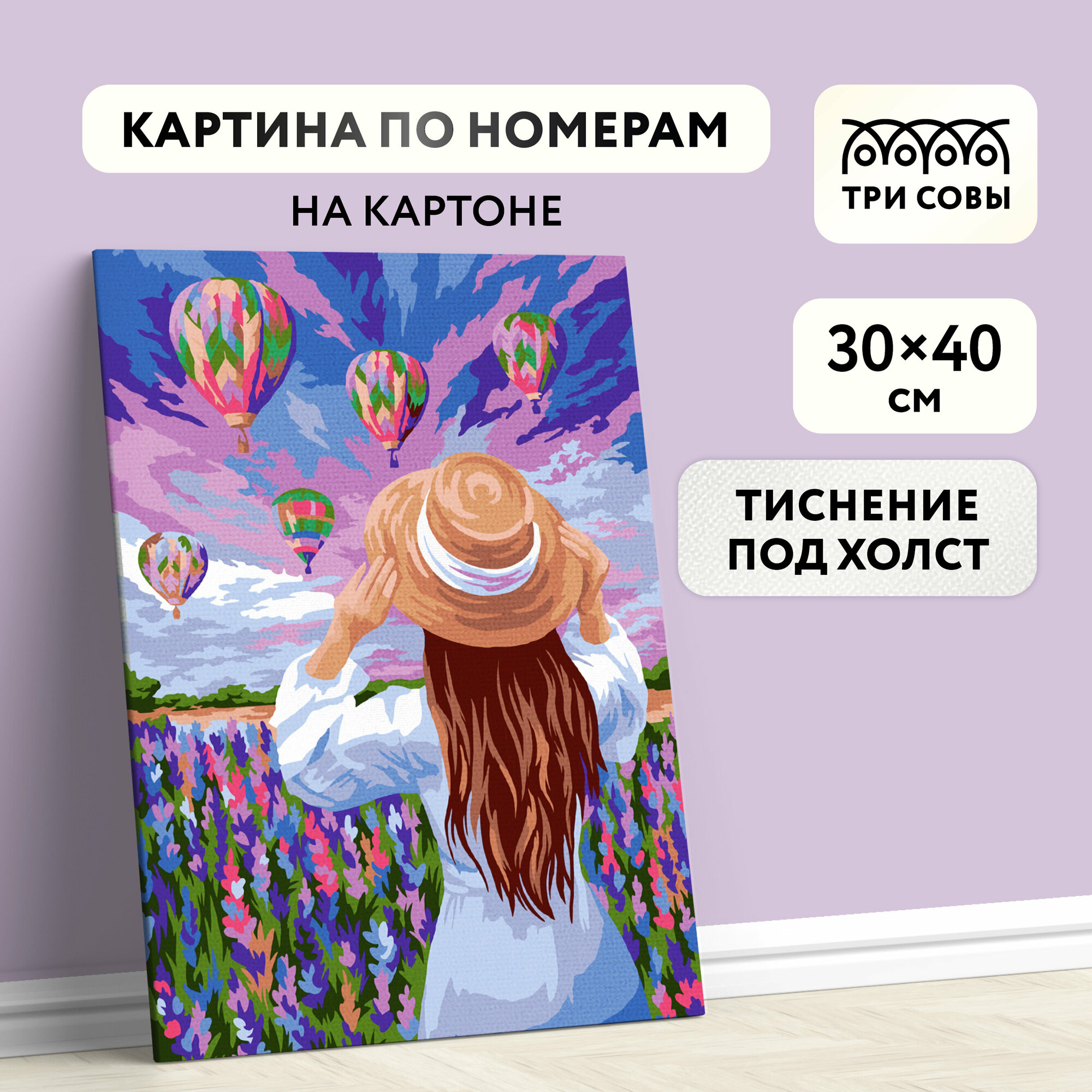 Картина по номерам 30*40 / ТРИ совы "Воздушные шары" / раскраска для детей и для взрослых, набор для творчества и хобби, живопись