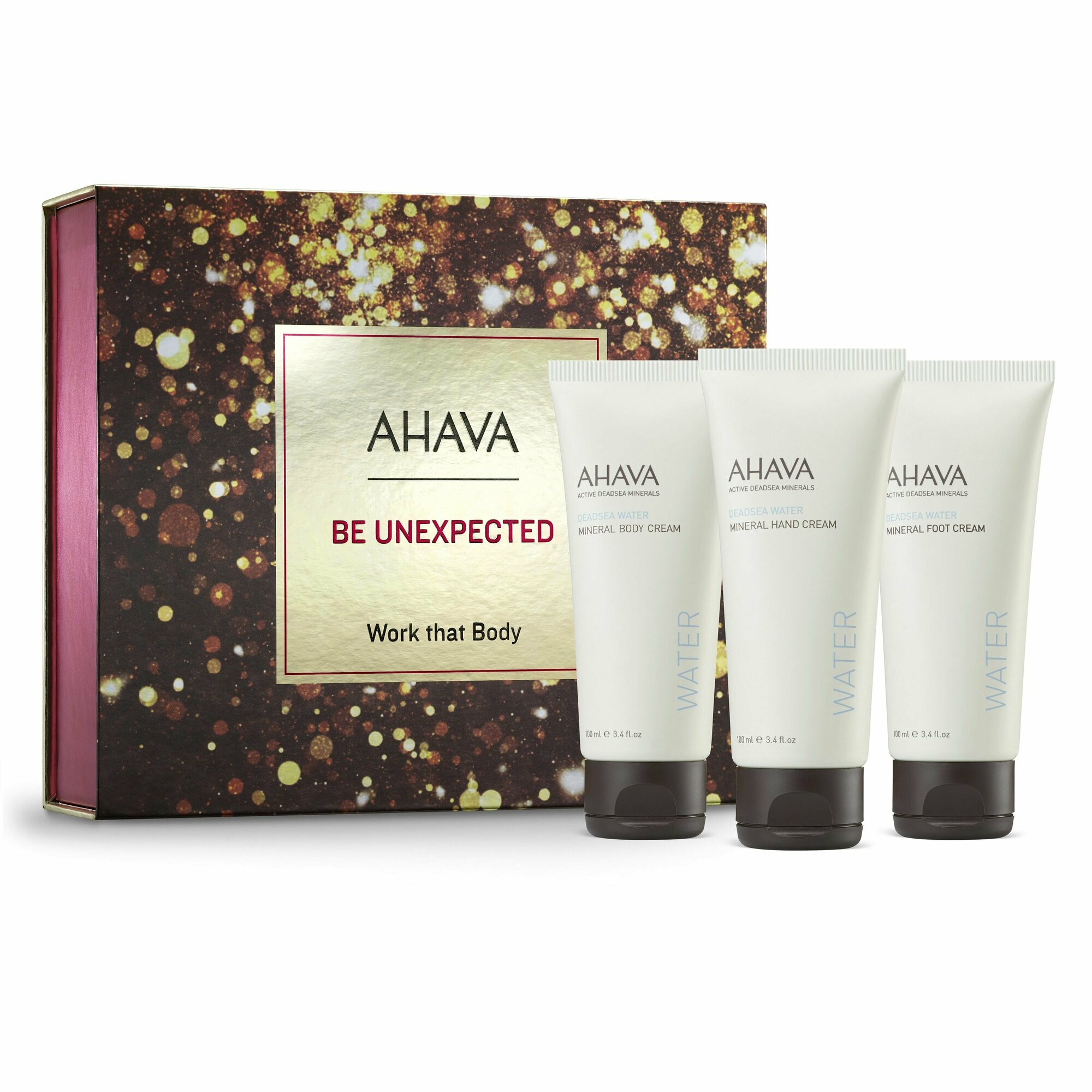 Ahava Holiday Collection Подарочный набор Work that body: крем для тела 100 мл + крем для рук 100 мл + гель для душа 100 мл