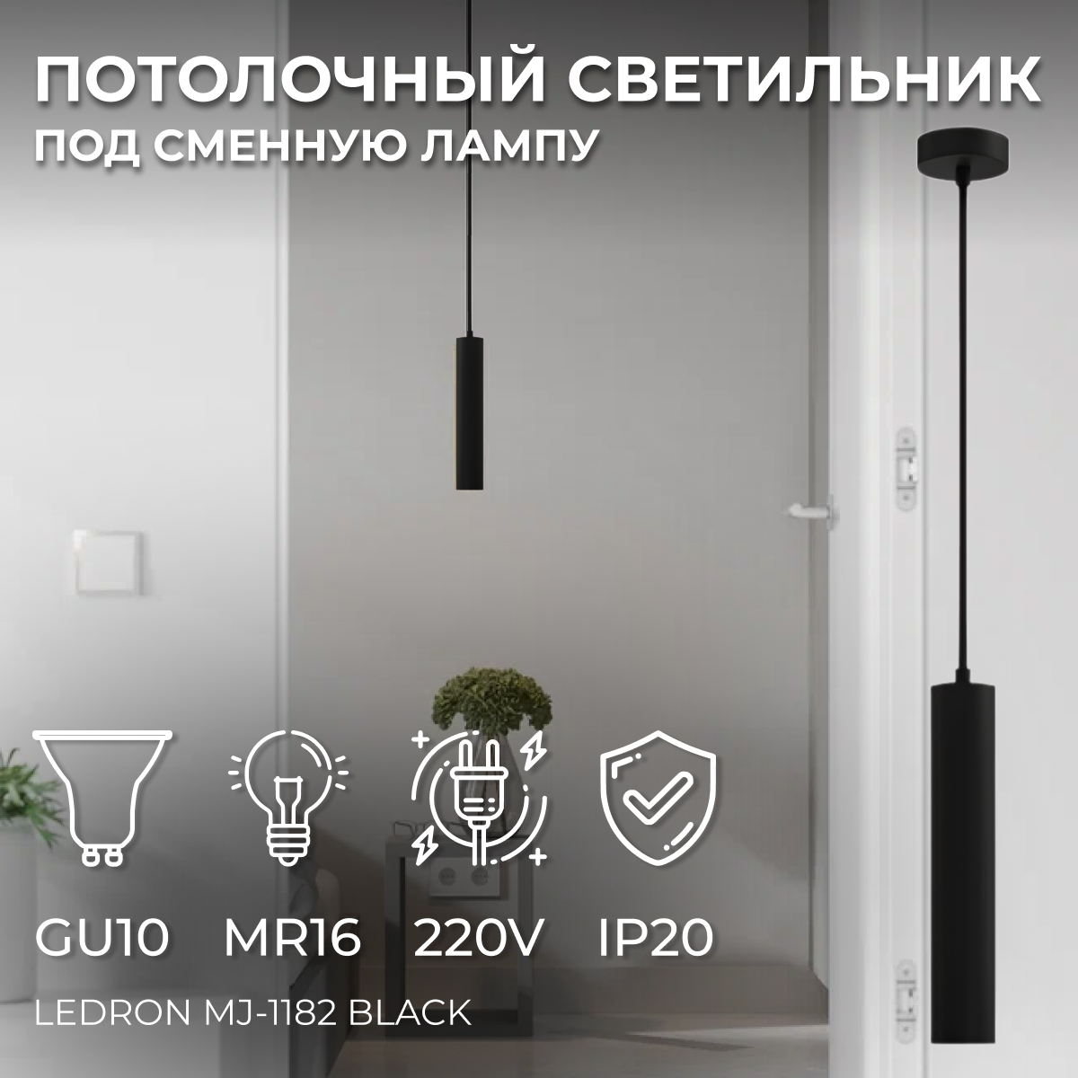 Подвесной светильник под сменную лампу, люстра Ledron MJ-1182 Black