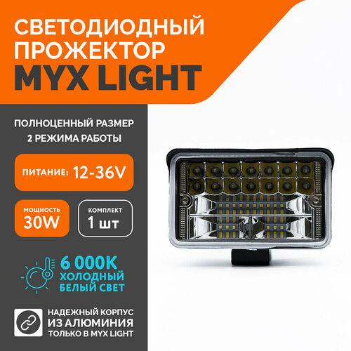 Светодиодная противотуманная фара для авто MYX-Light 12-36V мощность 30W 6000K прожектор, дневные ходовые огни для легковых и грузовых авто, джипов, квадроциклов 1шт
