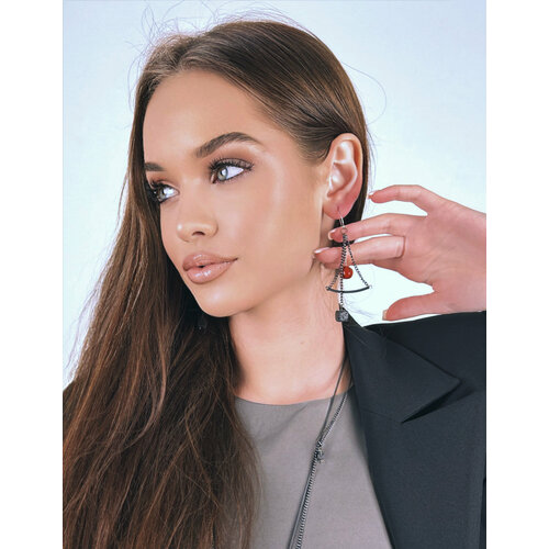 фото Серьги maro, вулканическая лава, яшма, размер/диаметр 80 мм, коралловый, черный