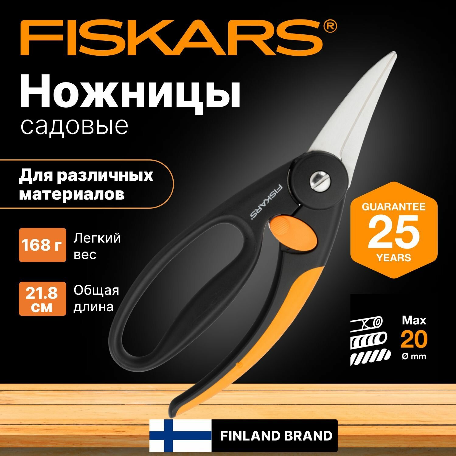 Ножницы по металлу универсальные строительные FISKARS Fingerloop с петлёй для пальцев (1001533)