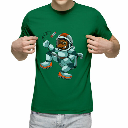 мужская футболка обезянка космонавт m зеленый Футболка Us Basic, размер S, зеленый