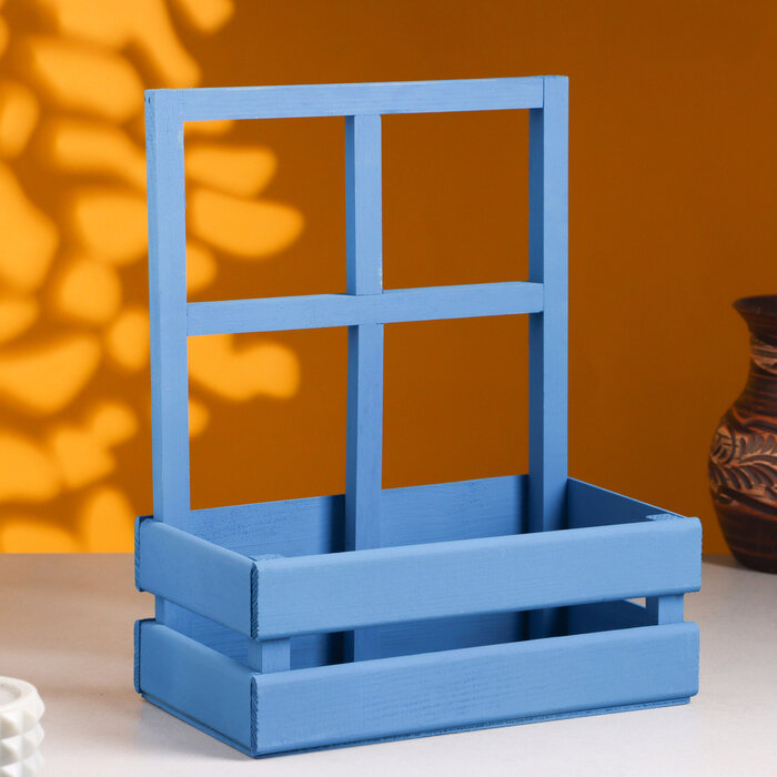 Кашпо деревянное 24×14×30 см "Оконная клумба", с ручкой, синий Дарим Красиво