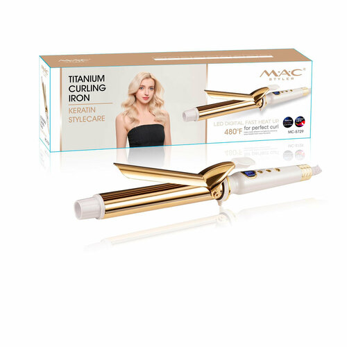 Профессиональные щипцы для завивки волос 42мм диаметр Плойка утюжок для укладки12 температурных режима титановое покрытие золотистая 274900₽