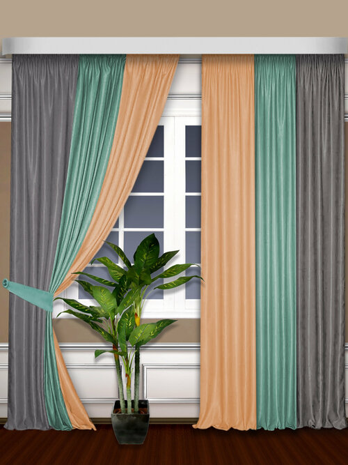 КаСЛ Классические шторы Римини цвет: серый, бирюзовый, персиковый (180х250 см - 2 шт)