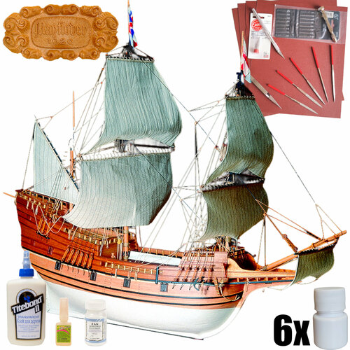 Модель парусного корабля от Amati (Италия), трёхмачтовый галеон Mayflower, М.1:60, подарочный набор, сборная модель парусного корабля из дерева плюс инструменты