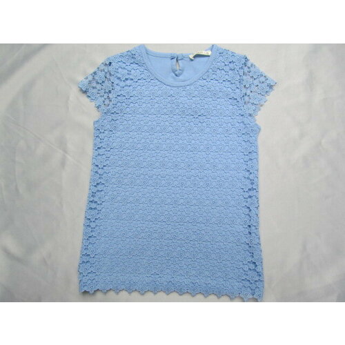 фото Майка breeze футболка для девочки с кружевом, размер 140, голубой