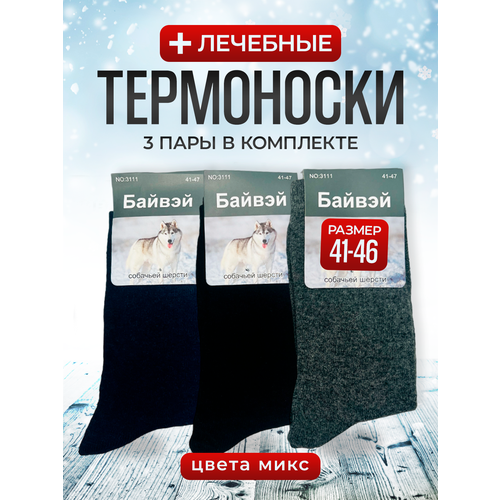 Термоноски , 3 пары, размер 41/46, черный, серый, коричневый термоноски 3 пары размер 41 46 черно серый