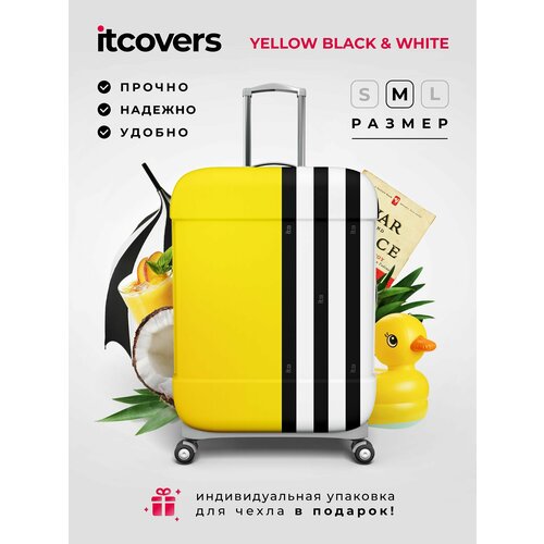 Чехол для чемодана itcovers Yellow-b-w-m, 80 л, размер M, белый, черный