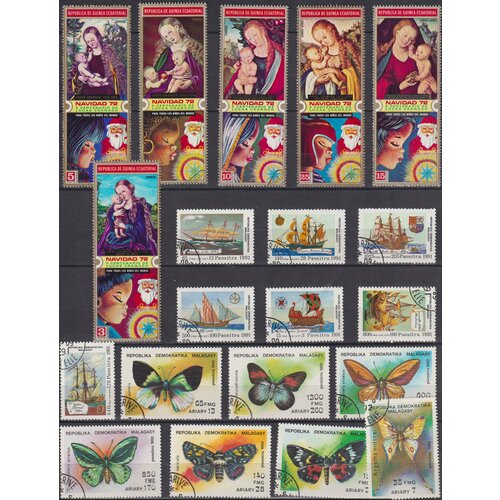 Набор почтовых марок Начальная коллекция иностранных почтовых марок №4 Корабли, Бабочки, Картины