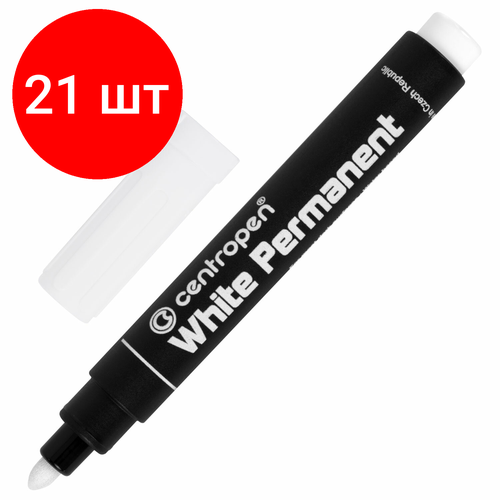 Комплект 21 шт, Маркер перманентный белый CENTROPEN, круглый наконечник, 2.5 мм, 8586, 5 8586 0100