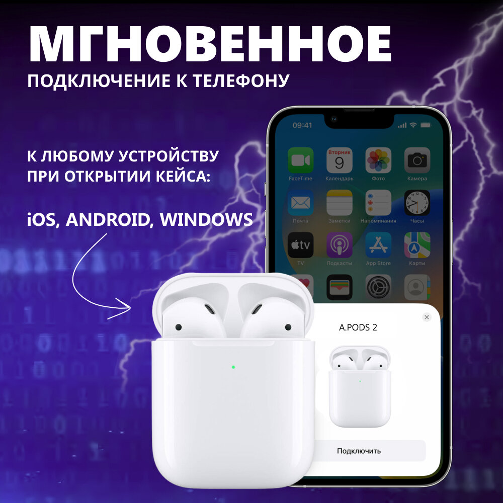 Наушники беспроводные AIR 2 для iPhone / Android с микрофоном. Сенсорное управление. Блютуз наушники. tws для android / ios. Bluetooth 5.0. — фото 1