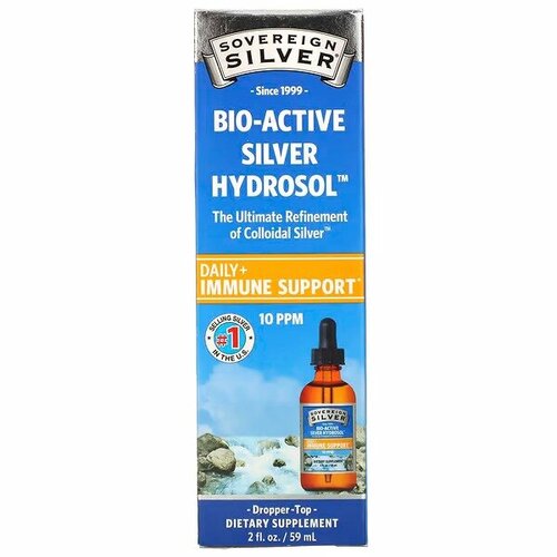 Sovereign Silver, Bio-Active Silver Hydrosol с капельным дозатором, ежедневная и иммунная поддержка, 10 ч/млн, 59 мл (2 жидких унции)  - купить