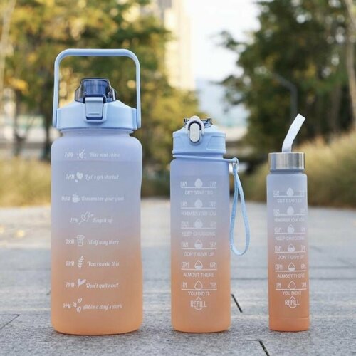 Набор из трех (2 л, 900 мл, 500 мл) спортивных бутылок с разметкой. оранжево-голубой. ряженка вкуснотеево 3 2% 900 мл