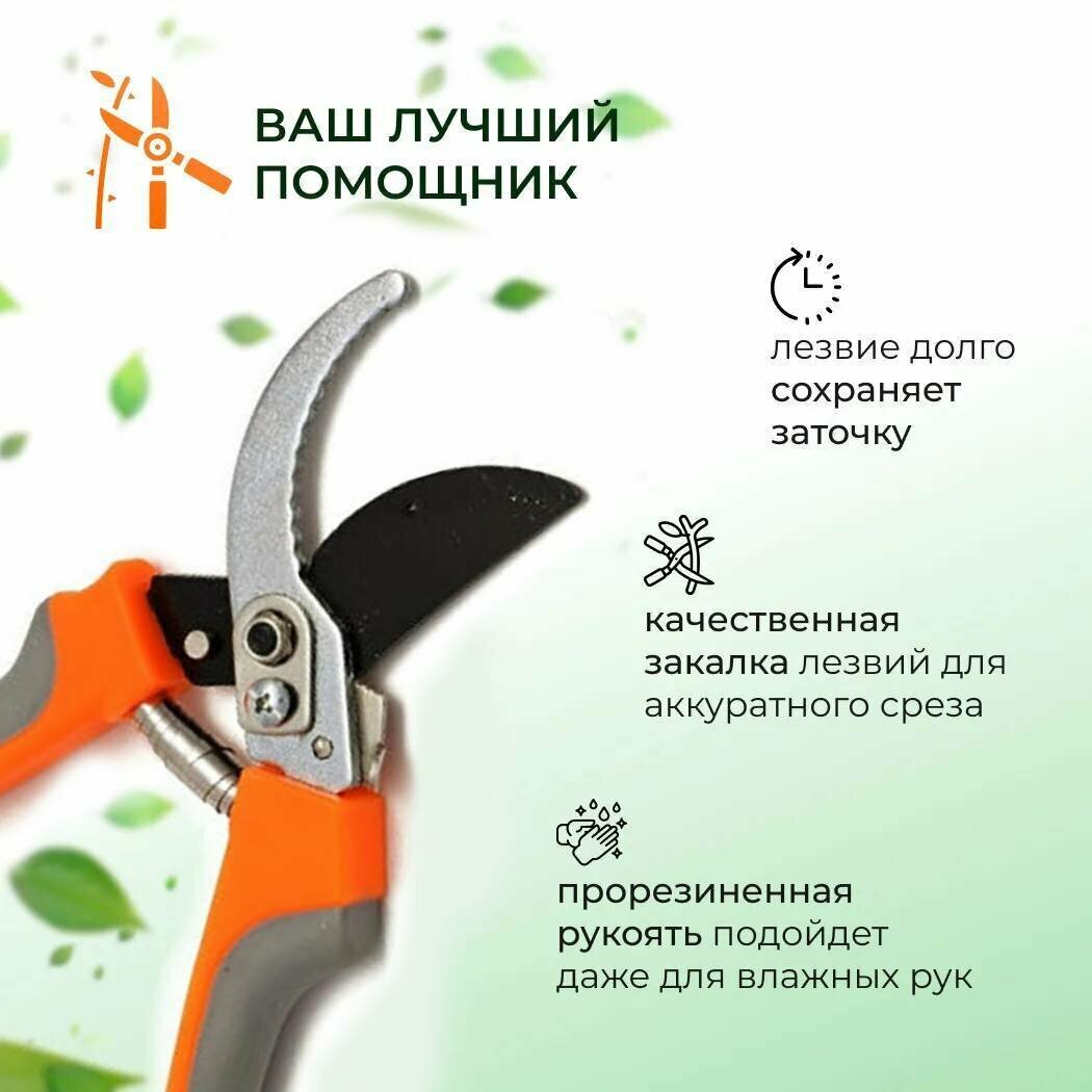фото Секатор цельнокованый для веток, кустов, ножницы садовые, 23 см, серый-оранжевый