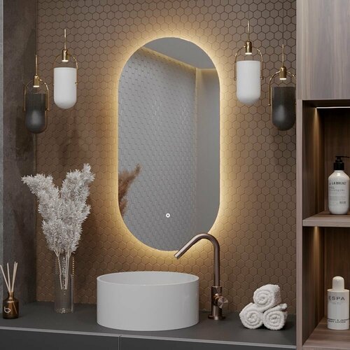 Зеркало Олимпия 90*45 для ванной с тёплой LED-подсветкой