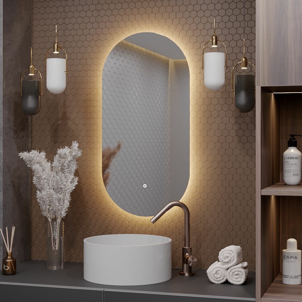 Зеркало Олимпия 110*60 для ванной с тёплой LED-подсветкой - фотография № 1