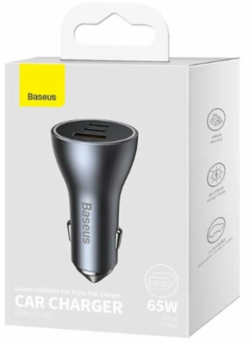 Автомобильное зарядное устройство Baseus, с USB + 2 Type-C, 65W, CGJP010013, черное