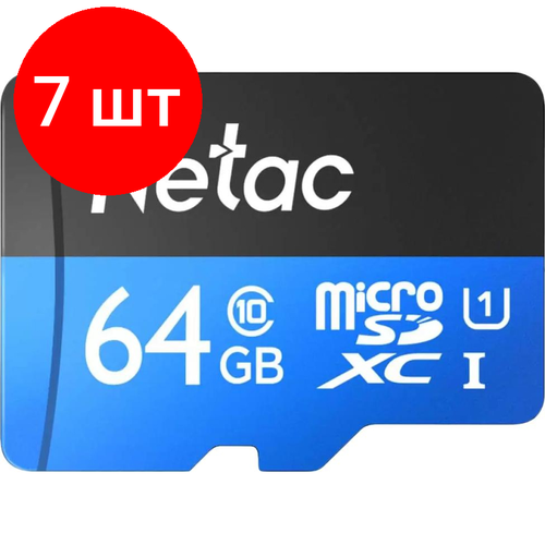 Комплект 7 штук, Карта памяти Netac MicroSD card P500 Standard 64GB, retail version w/SD комплект 3 штук карта памяти netac microsd card p500 extreme pro 32gb retail version w sd