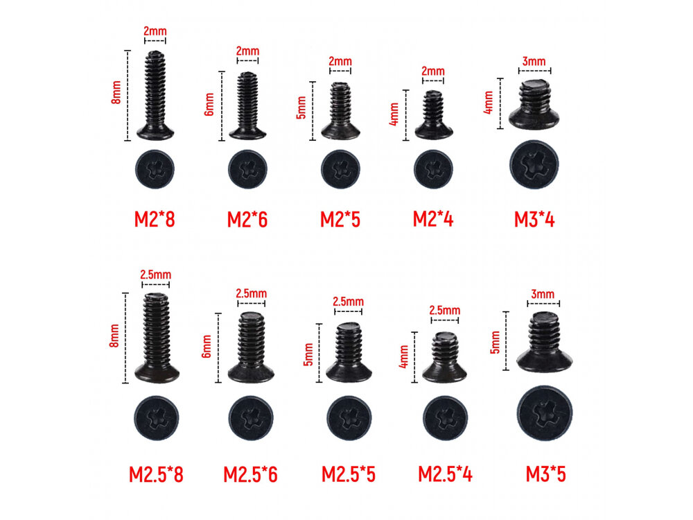 Комплект винтов для ноутбука (50 штук) с плоской потайной головкой