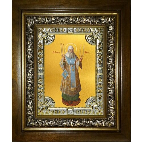 Икона Петр Митрополит Московский в деревянном киоте
