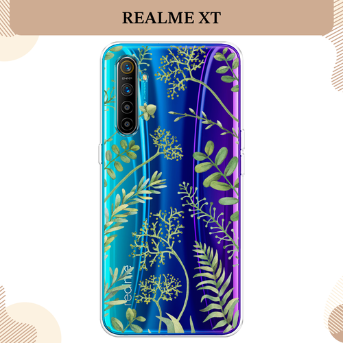 Силиконовый чехол Green Leaves на Realme XT / Реалми XT, прозрачный силиконовый чехол на realme xt реалми xt на счастье прозрачный