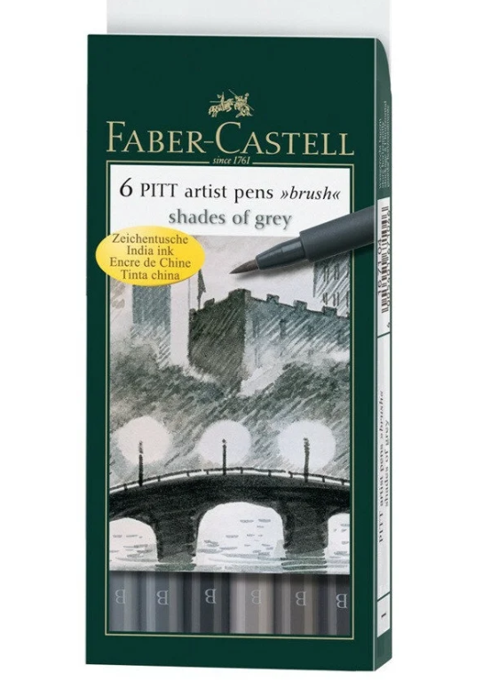 Капиллярные ручки Faber-Castell PITT® ARTIST PEN оттенки серого 6 шт. - фото №9