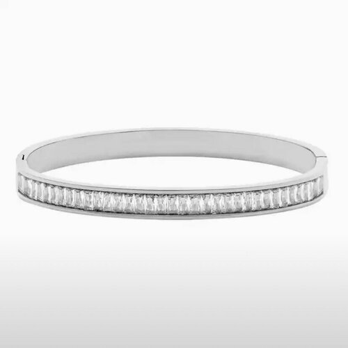 фото Жесткий браслет, циркон, swarovski zirconia, 1 шт., размер one size, диаметр 6 см., белый, бесцветный sorona jewelry