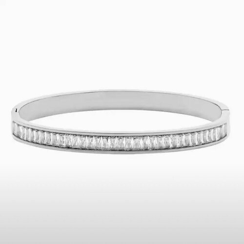 фото Жесткий браслет, циркон, swarovski zirconia, 1 шт., размер one size, диаметр 6 см, белый, бесцветный sorona jewelry