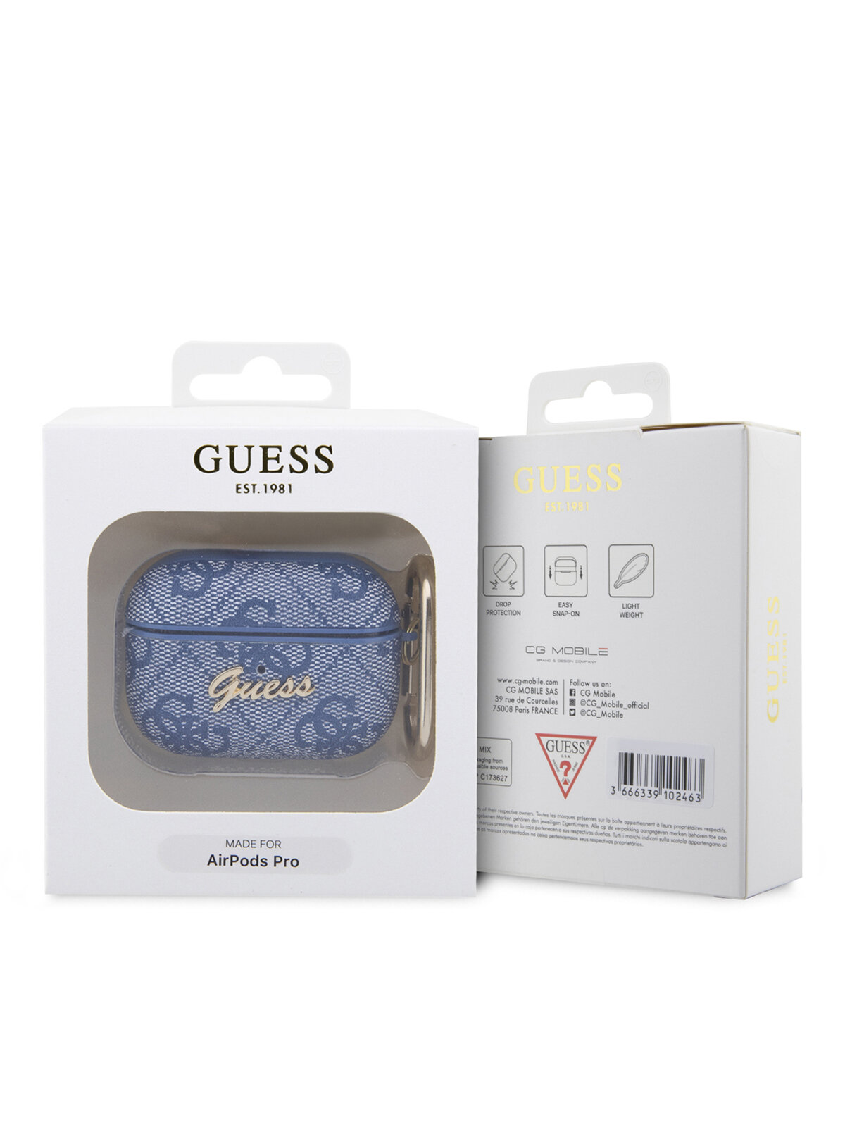 Guess для Airpods Pro чехол PU leather 4G with metal logo and carabin Blue