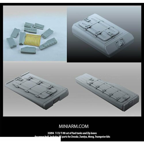 35094 Т-72, Т-90 Комплект надполочных баков и ящиков Зип, включает фототравление для набора Звезда, Менг, Трумпетер, Тамия