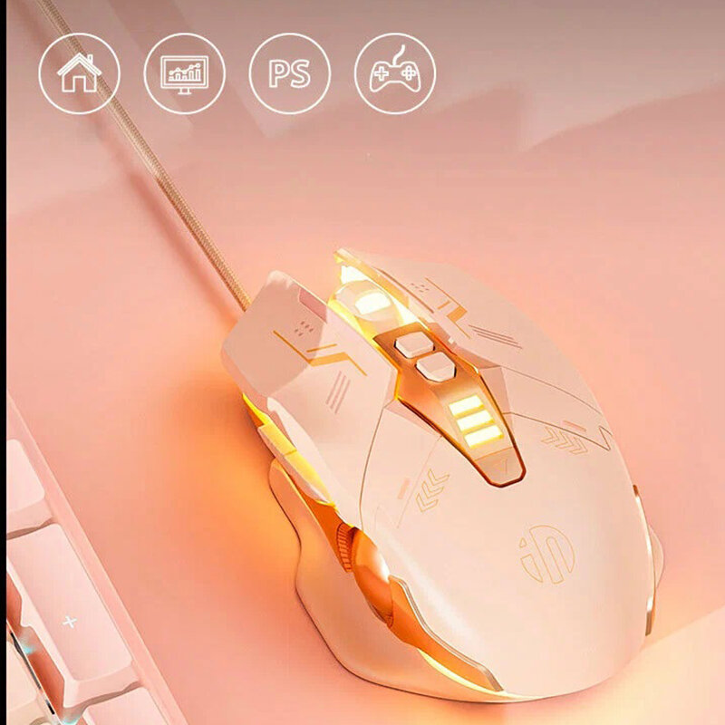 Проводная игровая бесшумная мышь Inphic PW5 , бесшумными кнопками и RGB подсветкой, Игровая компьютерная мышь , бежевый