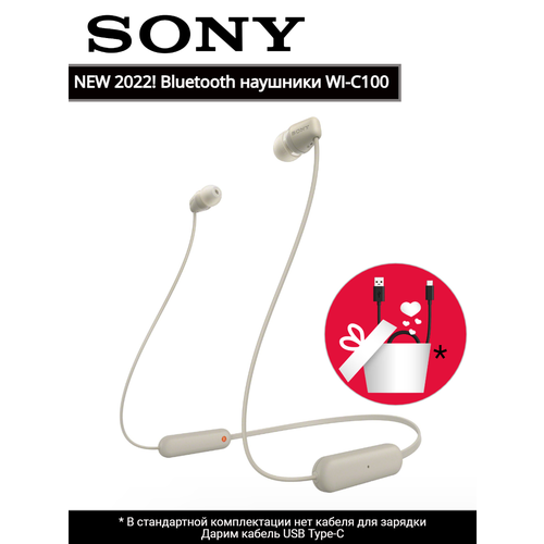 Беспроводные нашники / гарнитура SONY WI-C100, серо-коричневый, кабель USB-C в подарок