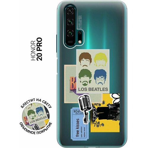 Силиконовый чехол на Honor 20 Pro, Хонор 20 Про с 3D принтом Beatles Stickers прозрачный чехол книжка на honor 20 pro хонор 20 про с 3d принтом beatles stickers черный