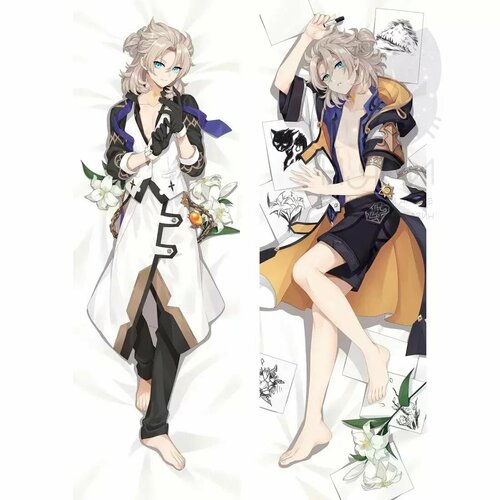 Наволочка дакимакура Альбедо из игры Геншин Импакт Dakimakura Albedo Genshin Impact 150х50 см Бязь (хлопок 100%)