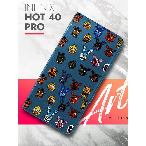 Чехол на Infinix HOT 40 Pro (Инфиникс ХОТ 40 Про) синий книжка эко-кожа с функцией подставки и магнитами Book Case, Brozo (принт) Аниматроник Паттерн чехол на infinix hot 40 pro инфиникс хот 40 про синий книжка эко кожа с функцией подставки и магнитами book case brozo принт капибара