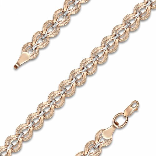 фото Браслет, комбинированное золото, 585 проба, родирование, гравировка, длина 17 см. ньюголд