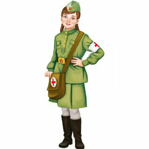 Ф-15582 Плакат вырубной А3. Девочка-медсестра в военной форме. Двухсторонний. (Уф-лак) - группа Профессии 00-00018404