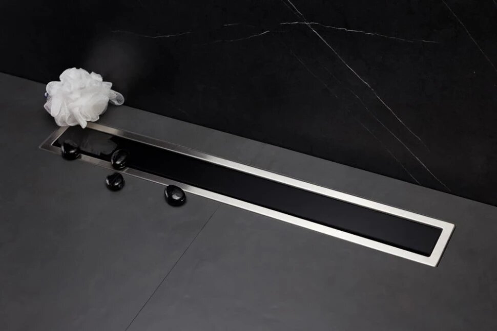 Душевой трап  лоток  Pestan Confluo Premium Black Glass Line 13000294 75 см  с решеткой  щелевой  матовый хром черный глянец