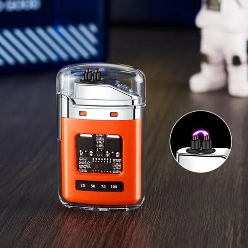 Зажигалка электроимпульсная, прозрачный корпус, оранжевый new electric usb kitchen candle lighter rechargeable windproof cigarette lighters arc bbq flameless candle lighter