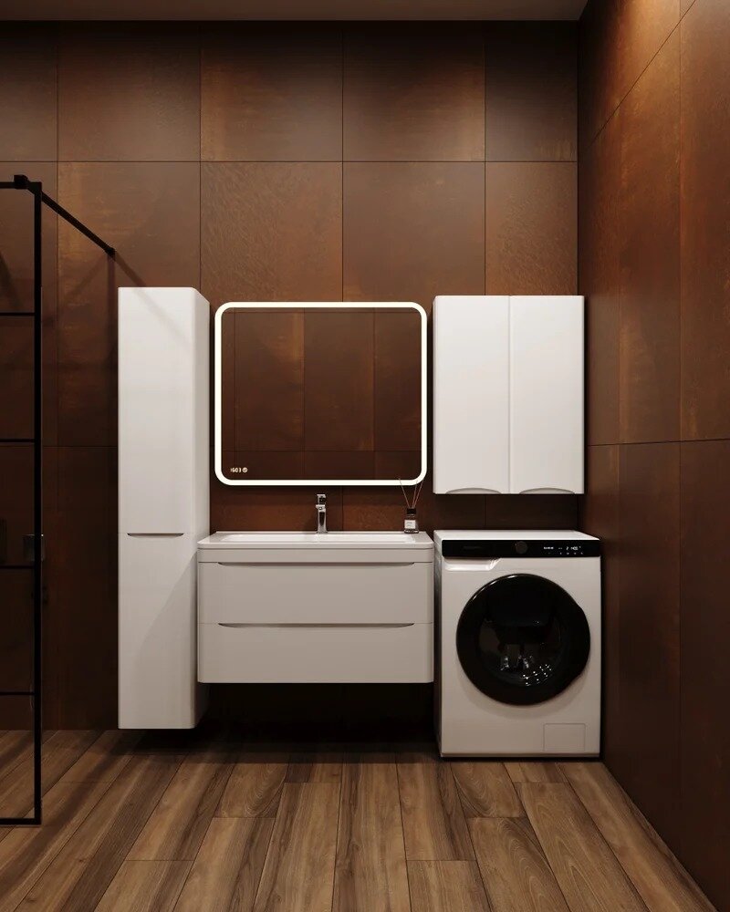 Тумба с раковиной Style Line Бергамо Мини 90 Люкс Plus подвесная, антискрейтч белая — фото 1