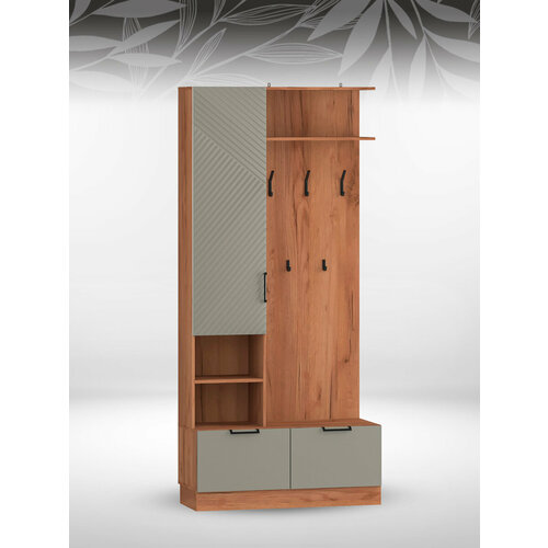 Набор мебели для прихожей Леон с вешалкой обувницей и шкафом дуб бунраттисофт грин 17920₽