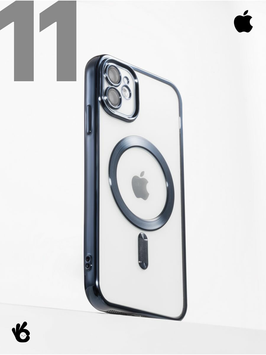Чехол Окейси на iPhone 11 MagSafe с окантовкой, синий/прозрачный