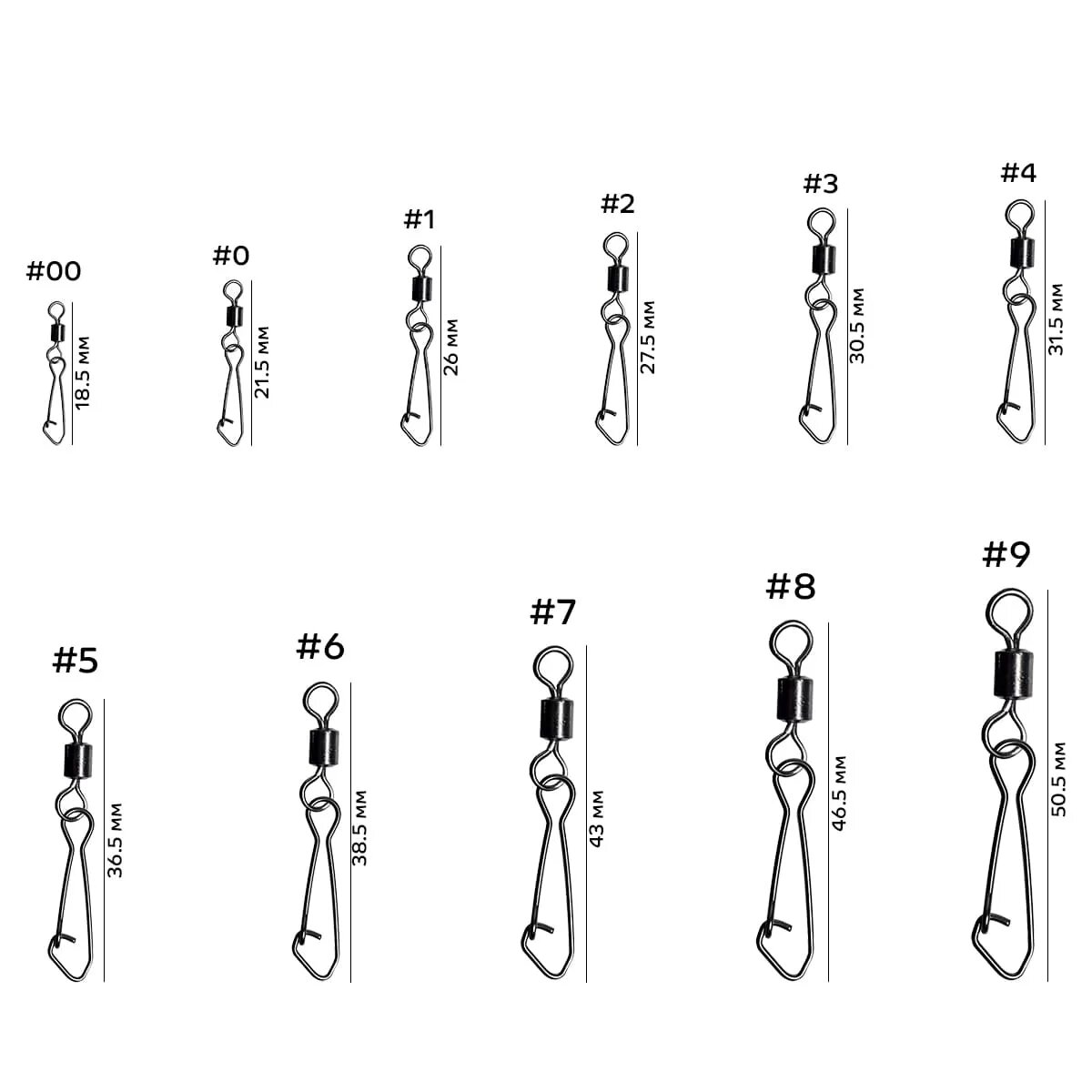Карабин Crazy Fish Frame snap с вертлюгом #1 длина 26 мм в наборе 10 шт — фото 1